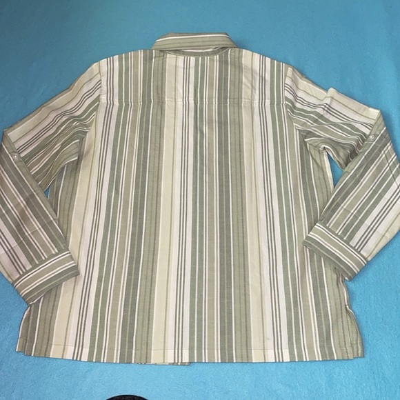 BLAIR cotton linen roll tab long sleeve button up chest pocket stripe NEW size L - Picture 10 of 11